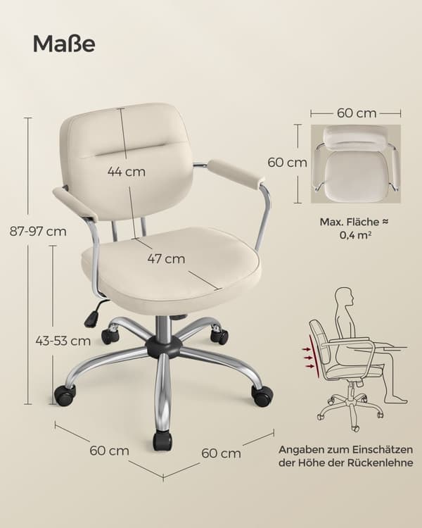 Kontorstol lavet af PU med armlæn i cappuccino beige