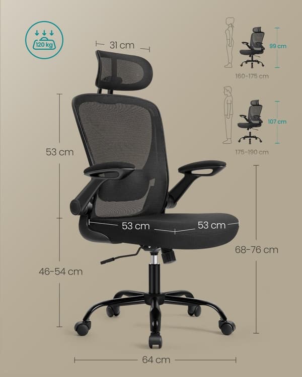 Kontorsstol ergonomisk med mesh bläck svart