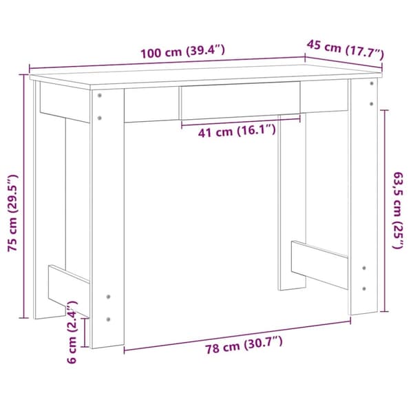 vidaXL Skrivebord gammelt tre 100x45x75 cm konstruert tre