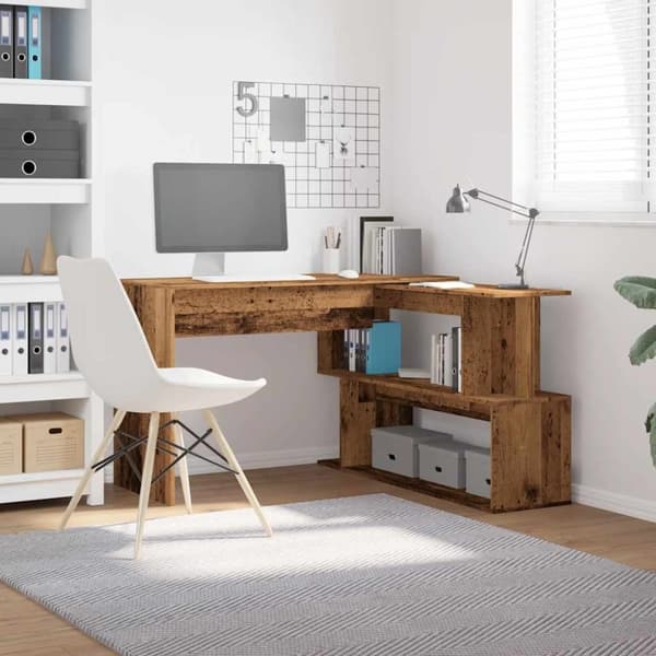 vidaXL skrivebord til hjørne 200,5x50x76 cm konstrueret træ antikt træ