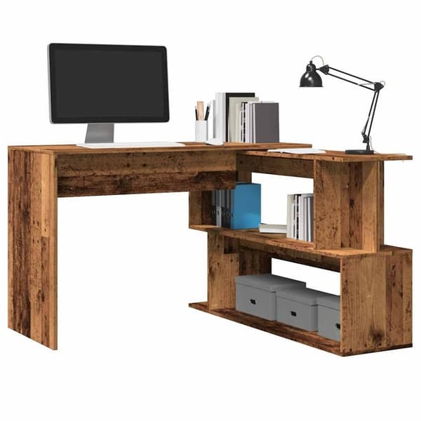 vidaXL skrivebord til hjørne 200,5x50x76 cm konstrueret træ antikt træ