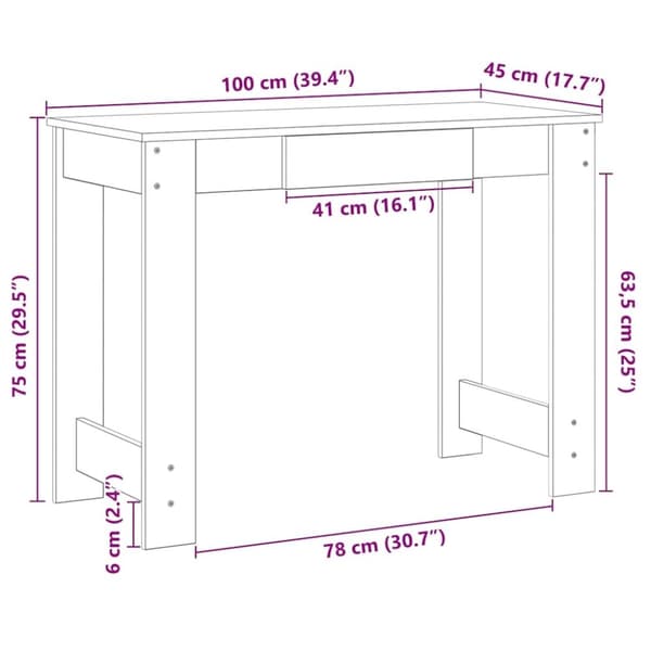 vidaXL Skrivbord brun ek 100x45x75 cm konstruerat trä