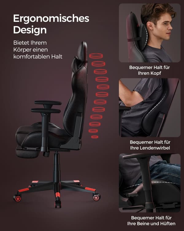 Kontorstol-ergonomisk-med armlæn og kys-sort-rod