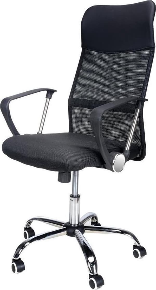 Ergonomisk Modern Kontorsstol med Kromdetaljer - Svart