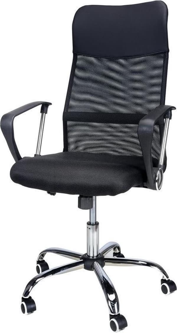 Ergonominen moderni toimistotuoli kromikoristeilla - musta