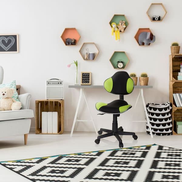 Kontorsstol för barn - HJH OFFICE - KIDDY GTI-2 - Svart/grönt tyg - Ergonomisk och design
