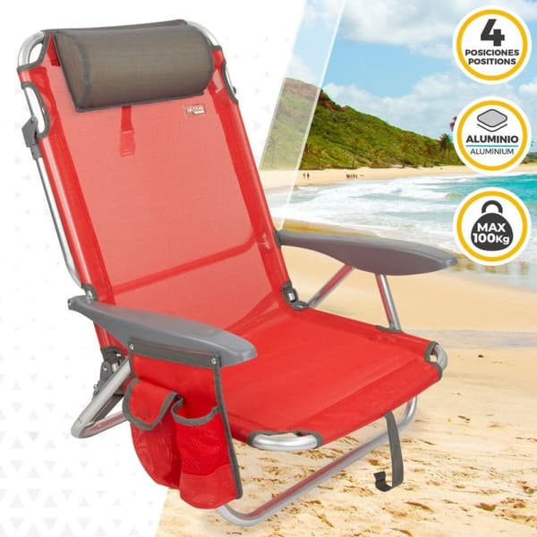 Sammenleggbar stol med nakkestøtte Aktive Menorca Rød 51 x 76 x 45 cm (2 enheter)