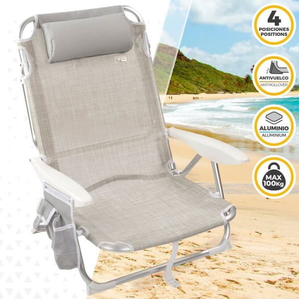 Sammenfoldelig stol med nakkestøtte Aktive Ibiza Beige 51 x 76 x 45 cm (2 enheder)