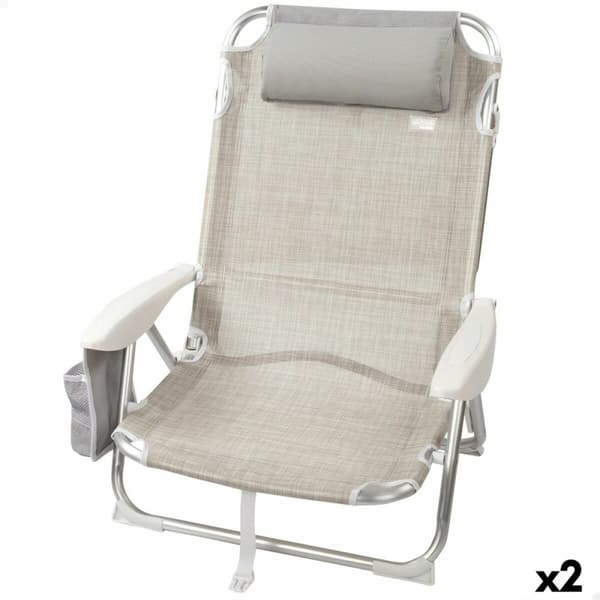 Sammenfoldelig stol med nakkestøtte Aktive Ibiza Beige 51 x 76 x 45 cm (2 enheder)