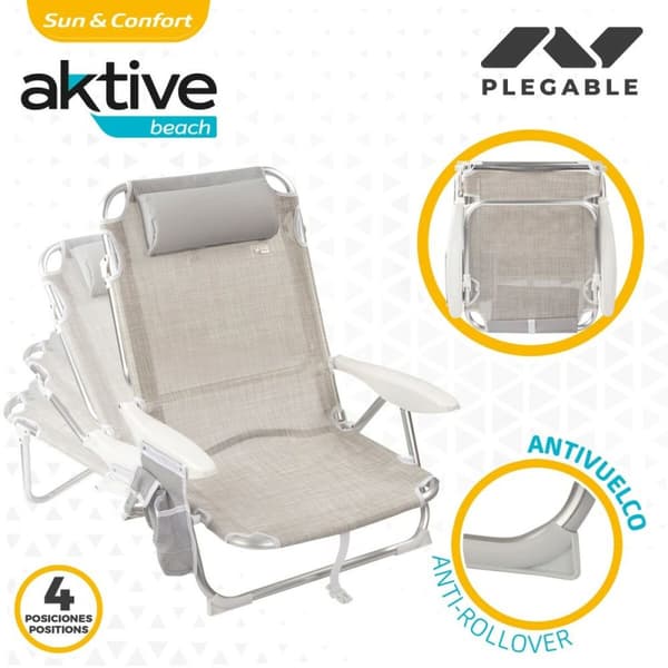 Sammenleggbar stol med nakkestøtte Aktive Ibiza Beige 51 x 76 x 45 cm (2 enheter)