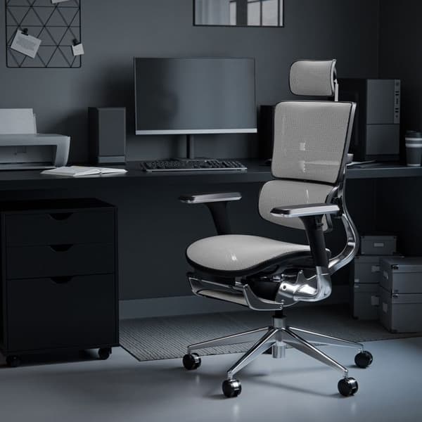 Ergonomisk kontorsstol - Diablo - V-Master - 3D-armstöd - Svankstöd - Svart-Vit V-Mesh-tyg