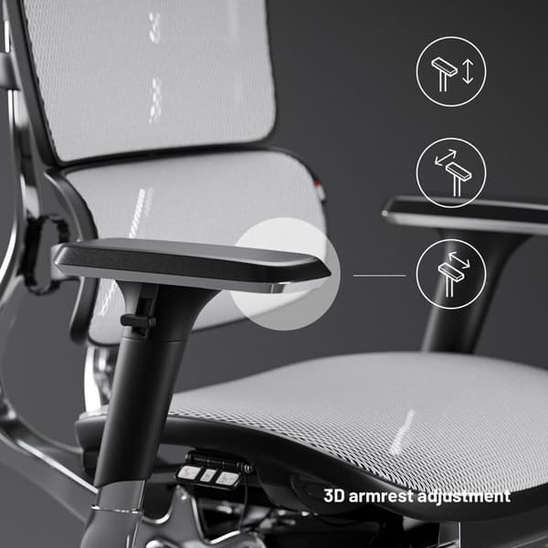 Ergonomisk kontorsstol - Diablo - V-Master - 3D-armstöd - Svankstöd - Svart-Vit V-Mesh-tyg
