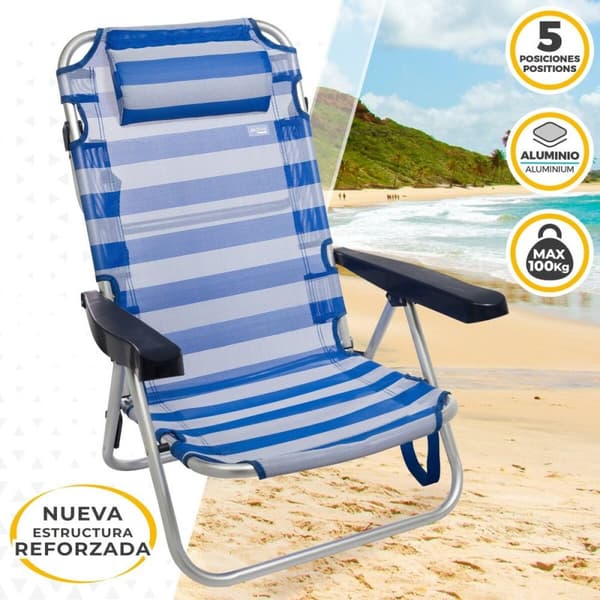 Strandkurv Aktive Foldbar Pude Hvid Blå 48 x 84 x 46 cm (2 enheder)