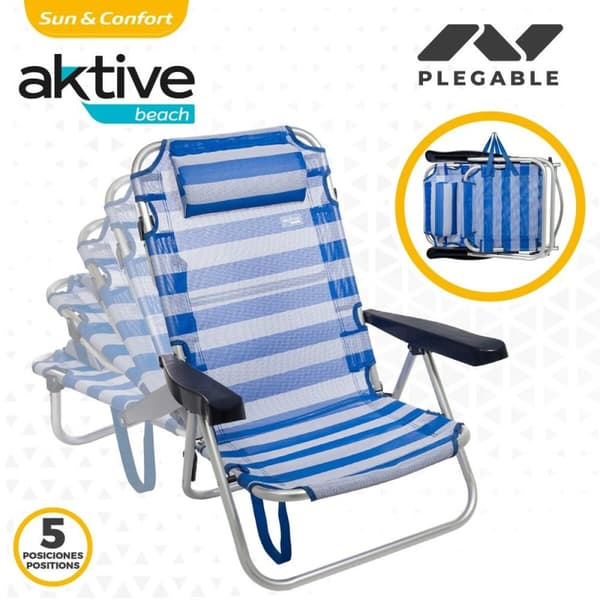 Strandkurv Aktive Foldbar Pude Hvid Blå 48 x 84 x 46 cm (2 enheder)