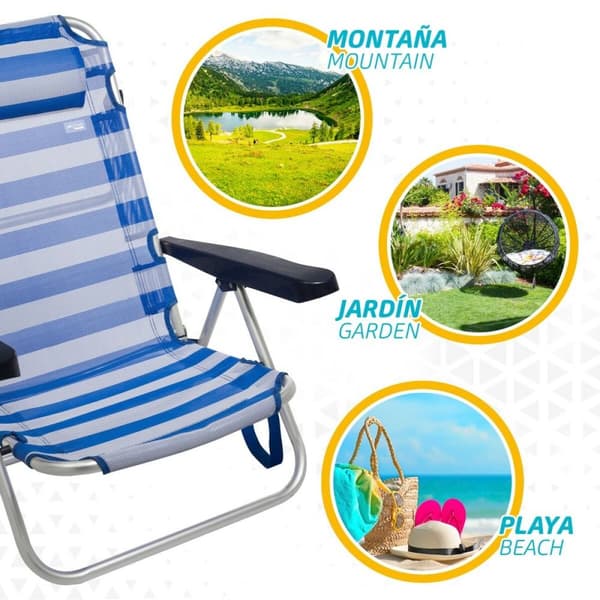 Strandkurv Aktive Foldbar Pude Hvid Blå 48 x 84 x 46 cm (2 enheder)