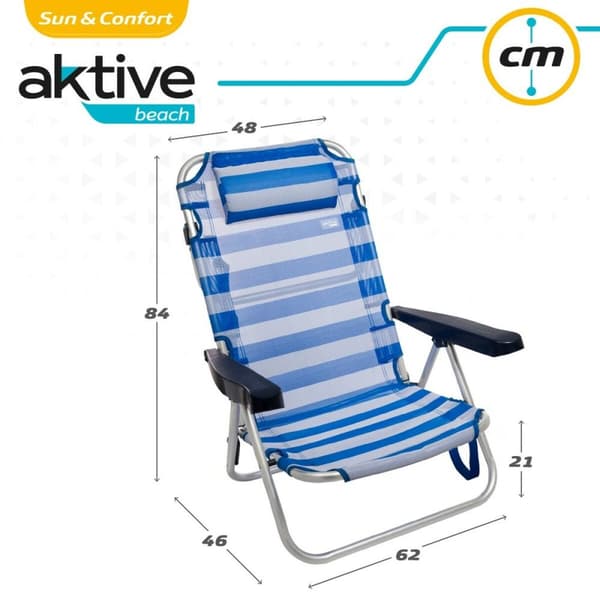 Strandkurv Aktive Foldbar Pude Hvid Blå 48 x 84 x 46 cm (2 enheder)