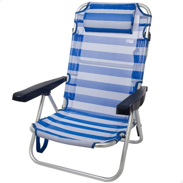 Strandstol Aktive Sammenleggbar Pute Hvit Blå 48 x 84 x 46 cm (2 enheter)