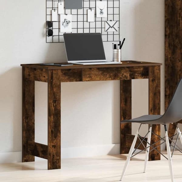 vidaXL Työpöytä savutammi 100x45x75 cm tekninen puu