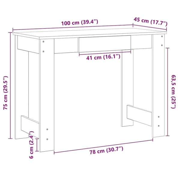vidaXL Skrivbord betonggrå 100x45x75 cm konstruerat trä