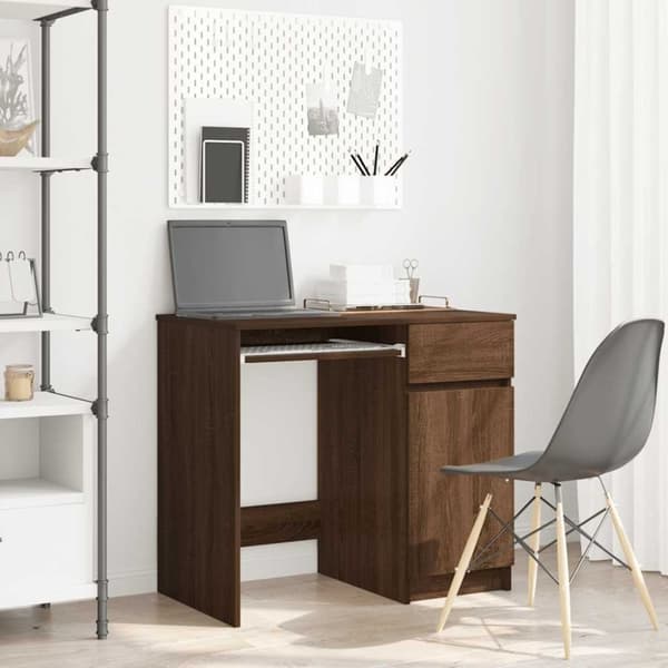 vidaXL skrivebord 86x49x76 cm konstrueret træ brun egetræsfarve