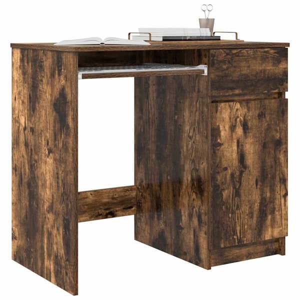 vidaXL skrivebord 86x49x76 cm konstrueret træ røget egetræsfarve