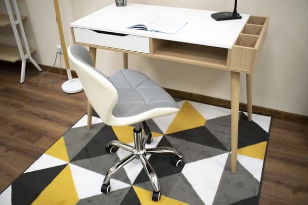 AVOLA Ekologisk Läder Skrivbordsstol - Grå/Vit, Ergonomisk, Svängbar, Höjjusterbar för Hemmaarbetare