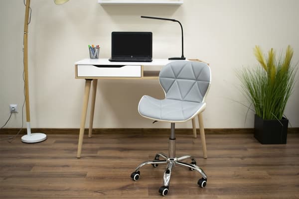 AVOLA Ekologisk Läder Skrivbordsstol - Grå/Vit, Ergonomisk, Svängbar, Höjjusterbar för Hemmaarbetare