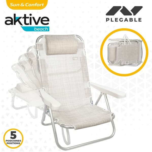 Sammenfoldelig stol med nakkestøtte Aktive Ibiza Beige 48 x 84 x 46 cm (2 enheder)