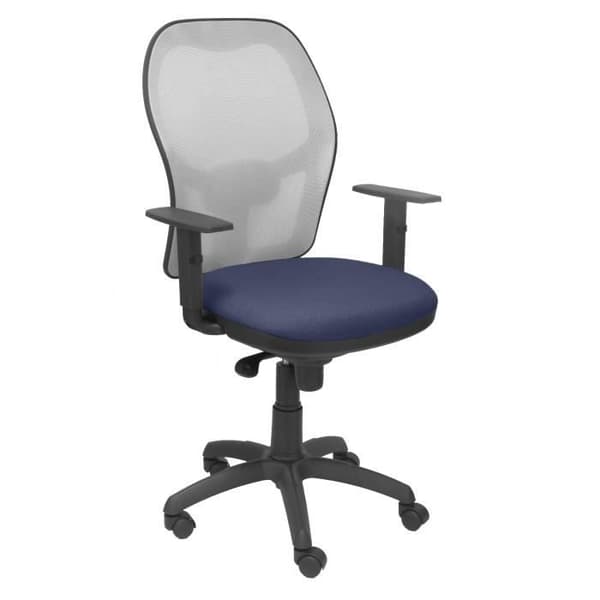 Ergonomisk kontorsstol med synkromekanism, justerbara och höj- och sänkbara armstöd, ryggstöd i mesh som andas