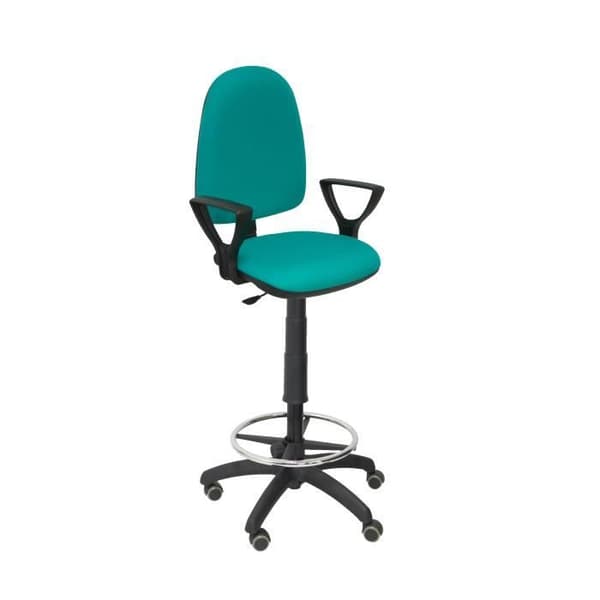 Ergonomisk pall med höjdjusterbar permanentkontaktmekanism, fotstödsring och trähjul. Sittande