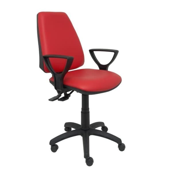 Ergonomisk kontorsstol med synkromekanism och justerbar höjd - Sits och rygg klädda i rött liknande läder (ARMS