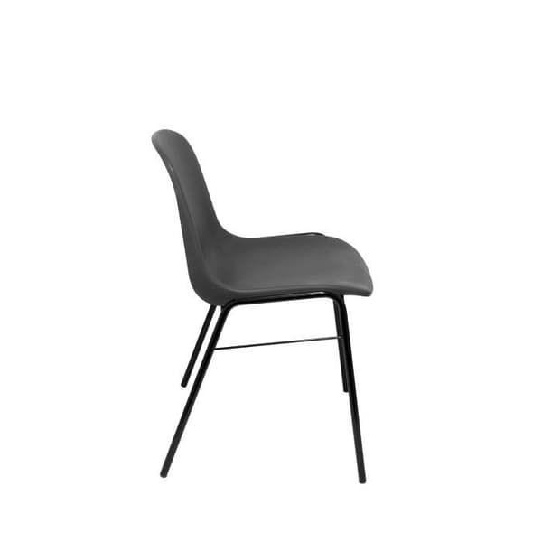 Paket med 4 ergonomiska, stapelbara konfidentiella fåtöljer med svart struktur. PIQUERAS Y CRESPO sits och ryggstöd i grå PVC