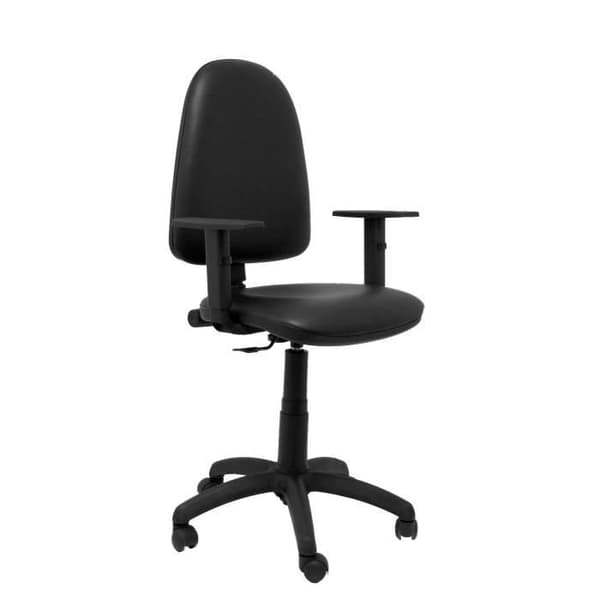 Ergonomisk kontorsstol med permanent kontaktmekanism och justerbar i höjdled - Sits och rygg klädd i svart läder