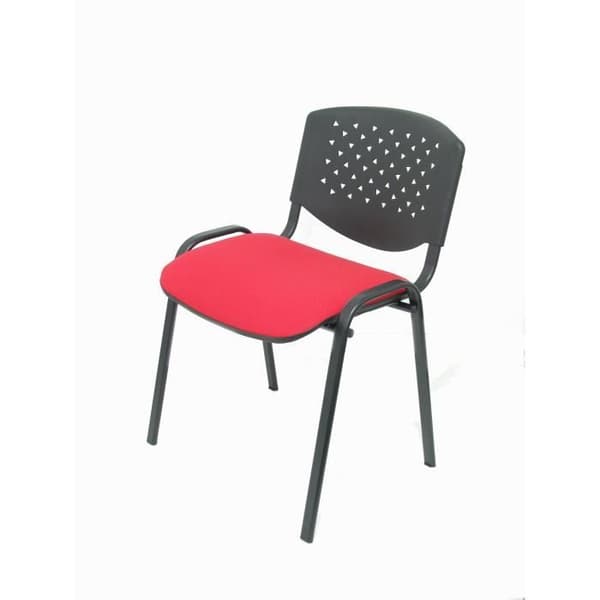 Paket med 4 ergonomiska, stapelbara, mångsidiga, mångsidiga ryggstöd och säten, i svart PVC, klädd i rött ARAN-tyg