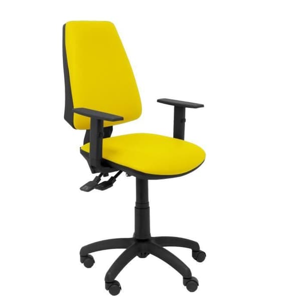 Ergonomisk kontorsstol med synkromekanism och justerbar i höjdled - Sits och rygg klädd i liknande gult (ARMS