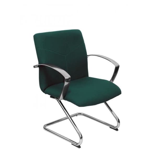 Ergonomisk mottagningsfåtölj med fasta armstöd och krom glid Klädd sits och ryggstöd i grönt BALI-tyg PIQUERAS Y