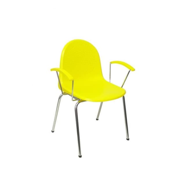 Ves stolar i gul plast - PIQUERAS Y CRESPO - Paket om 4 - Ergonomiska med armstöd i krom