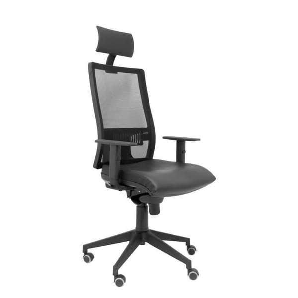 Horna ergonomisk kontorsstol - PIQUERAS Y CRESPO - Svart - Imiterat läder - Nackstöd ingår