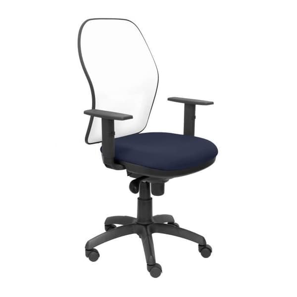 Ergonomisk kontorsstol med synkromekanism, justerbara och höj- och sänkbara armstöd, ryggstöd i mesh som andas
