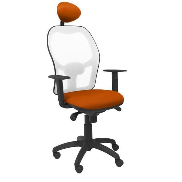 Jorquera ergonomisk kontorsstol - PIQUERAS Y CRESPO - Bali orange sits i vit mesh - Fast nackstöd