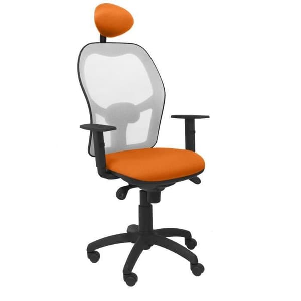 Grå Jorquera stol i orange bali mesh sits med fast nackstöd