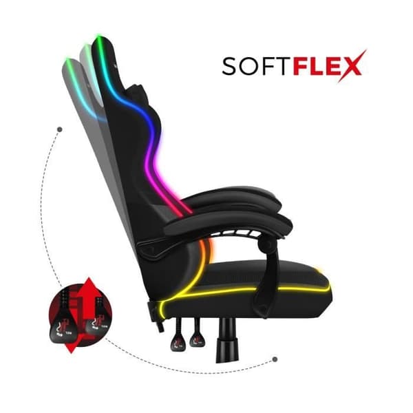 HUZARO FORCE 4.4 LED RGB Svart spelstol, Justerbar höjd, Svankstöd, Nackstöd, Kontorsstol, Ergonomisk, PC-spel