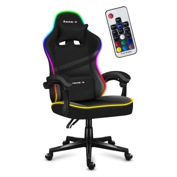 HUZARO FORCE 4.4 LED RGB Svart spelstol, Justerbar höjd, Svankstöd, Nackstöd, Kontorsstol, Ergonomisk, PC-spel