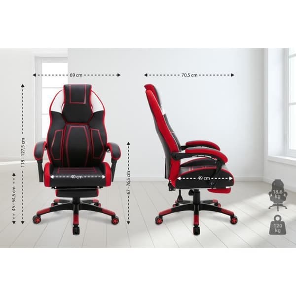 Gaming skrivbordsstol Clovis i konstläder med teleskopfotstöd, svart - röd