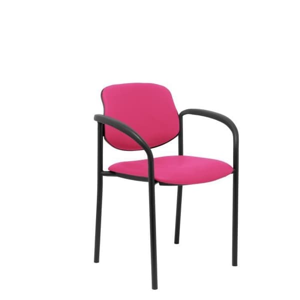 Konfidentiell 4-bensstol, med svart struktur och armstöd - Sits och rygg klädda i liknande rosa PIQUERAS-tyg