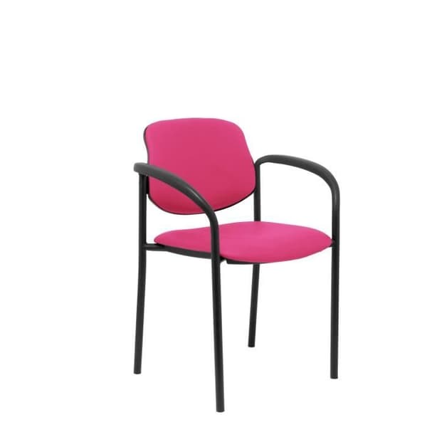 Konfidentiell 4-bensstol, med svart struktur och armstöd - Sits och rygg klädda i liknande rosa PIQUERAS-tyg