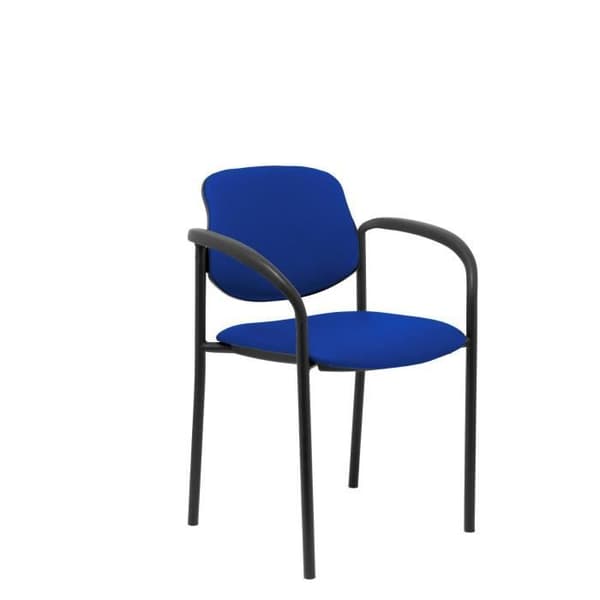 Konfidentiell 4-bensstol, med svart struktur och armstöd - Sits och rygg klädda i liknande blått PIQUERAS-tyg