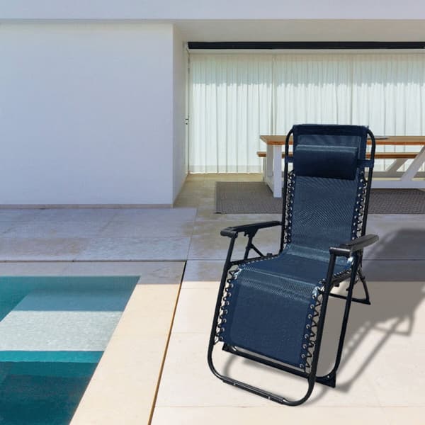 Marbueno Hopfällbar Stol i Stål med Kudde för Trädgård och Pool 90X66X108 cm Mörkblå 10011