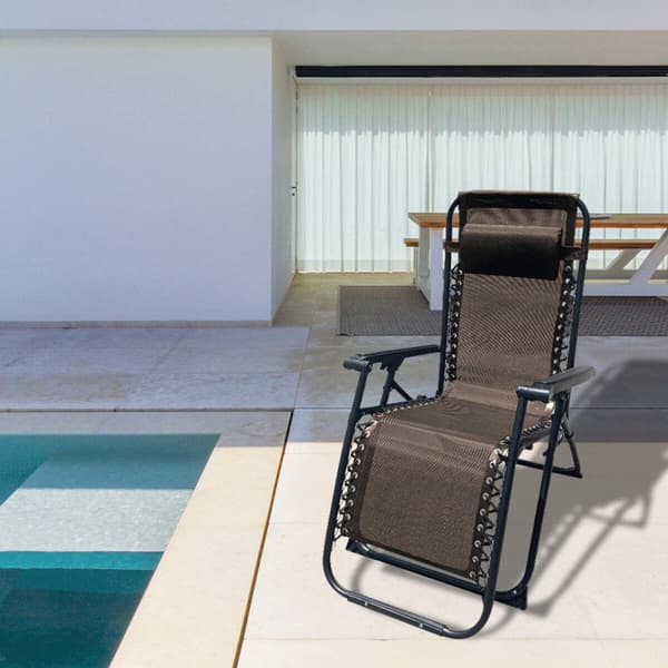 Marbueno Hopfällbar Solsäng i Stål med Kudde för Trädgård och Pool 90X66X108 cm Zero Gravity Brun 10007
