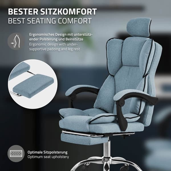 Kontorsstol höj- och sänkbar blå med höj- och sänkbart ryggstöd, fotstöd och nackstöd upp till 120 kg ML design